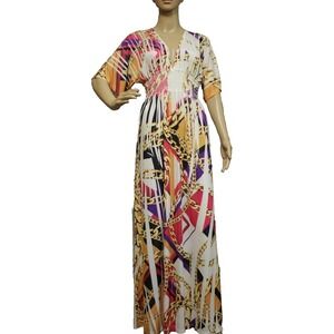 Voll Womens Dress Sz S Long Maxi Empire Waist Short Sleeve Stretchy Summer Knit